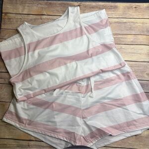 SHEIN Pink and White Striped Sleeveless Romper